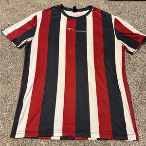 SHEIN Men's Red, Black, and White Striped Tee